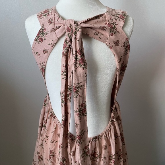 NWT House Of Harlow 1960 Linen Boho Pink Rose Midi Low Back Dress Size L - Picture 6 of 11